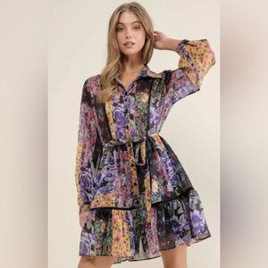 Zara Multicolored Floral Print Dress with Belt